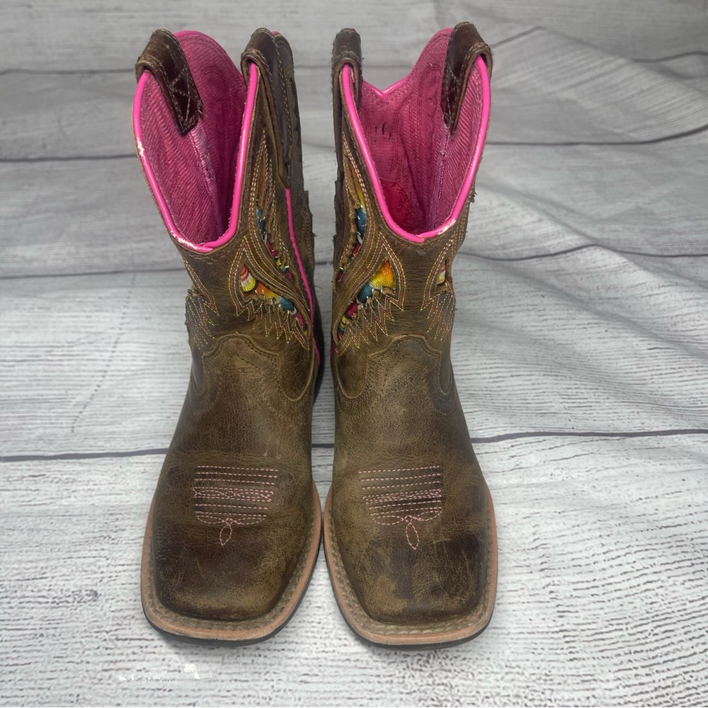 Ariat Girls Size 10 Quickdraw VentTEK Brown Western Boots - Picture 2 of 6